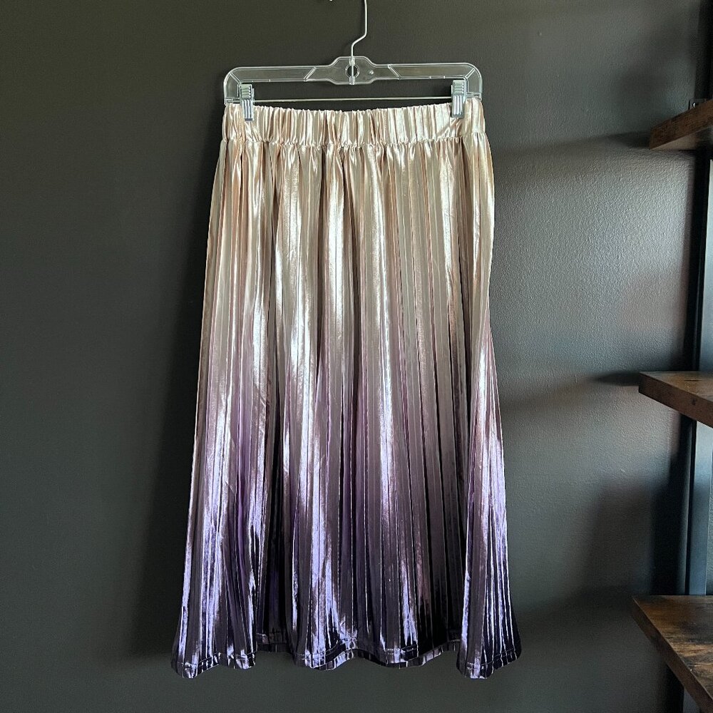 Pleated Rosé & Purple Ombre Velvet Midi Skirt by Fate